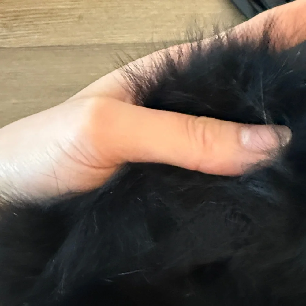 NWOT black fleece lined sheepskin leather gloves with fox fur trim